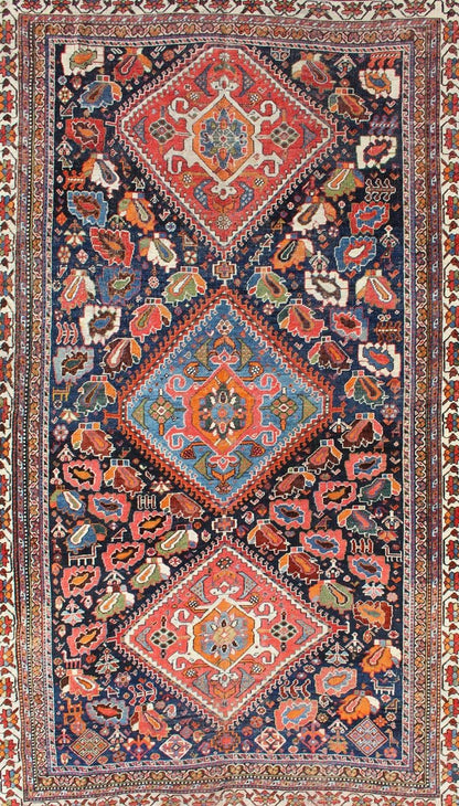 Qashqai rug antique from Persian with detailed and colorful Tri - Medallion design, Keivan Woven Arts / rug ema - 7589, country of origin / type: Iran / Qashqai, circa 1900. The Qashqai nomads are found in the Fars province in southwest Iran. They m... - Keivan Woven ArtsEMA - 7589 - 10032Rug
