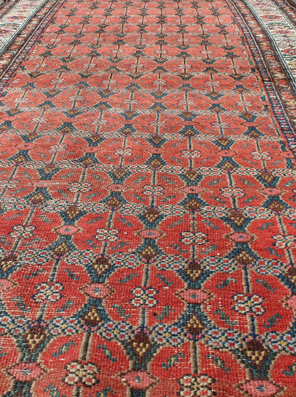 Sub - Geometric Floral All - Over Design Antique Hand Knotted Persian Malayer Runner in Red Sub - Geometric Floral all - over design antique Persian Malayer runner in softred, blue, ivory rug emac - 002, country of origin / type: Iran / Malayer, circa 192... - Keivan Woven ArtsEMAC - 002 - 8807Rug