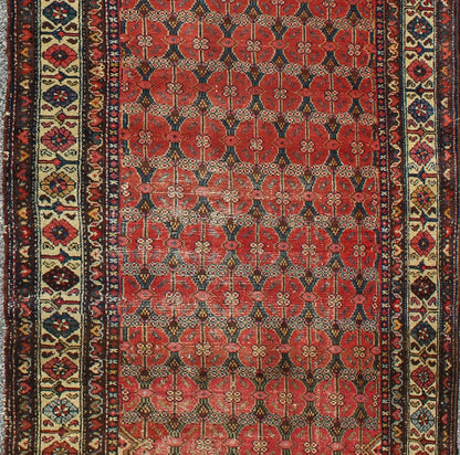 Sub - Geometric Floral All - Over Design Antique Hand Knotted Persian Malayer Runner in Red Sub - Geometric Floral all - over design antique Persian Malayer runner in softred, blue, ivory rug emac - 002, country of origin / type: Iran / Malayer, circa 192... - Keivan Woven ArtsEMAC - 002 - 8807Rug