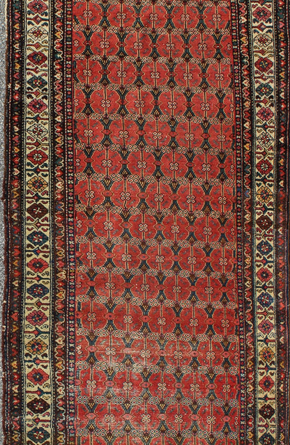 Sub - Geometric Floral All - Over Design Antique Hand Knotted Persian Malayer Runner in Red Sub - Geometric Floral all - over design antique Persian Malayer runner in softred, blue, ivory rug emac - 002, country of origin / type: Iran / Malayer, circa 192... - Keivan Woven ArtsEMAC - 002 - 8807Rug