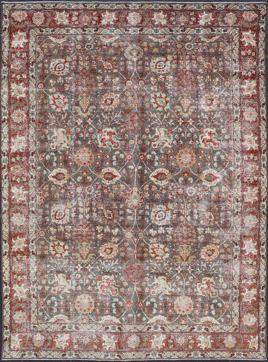 Antique Tabriz with All - Over Floral Sub - Geometric Design In Charcoal and Red. Antique Floral Tabriz, Keivan Woven Arts / rug EMB - 22102 - 15103, country of origin / type: Persian / Tabriz, circa Early - 20th Century. Measures: 8'0 x 11'6 This stunning... - Keivan Woven ArtsEMB - 22102 - 15103 - 20788