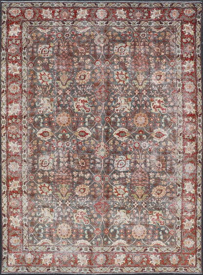 Antique Tabriz with All - Over Floral Sub - Geometric Design In Charcoal and Red. Antique Floral Tabriz, Keivan Woven Arts / rug EMB - 22102 - 15103, country of origin / type: Persian / Tabriz, circa Early - 20th Century. Measures: 8'0 x 11'6 This stunning... - Keivan Woven ArtsEMB - 22102 - 15103 - 20788Rug