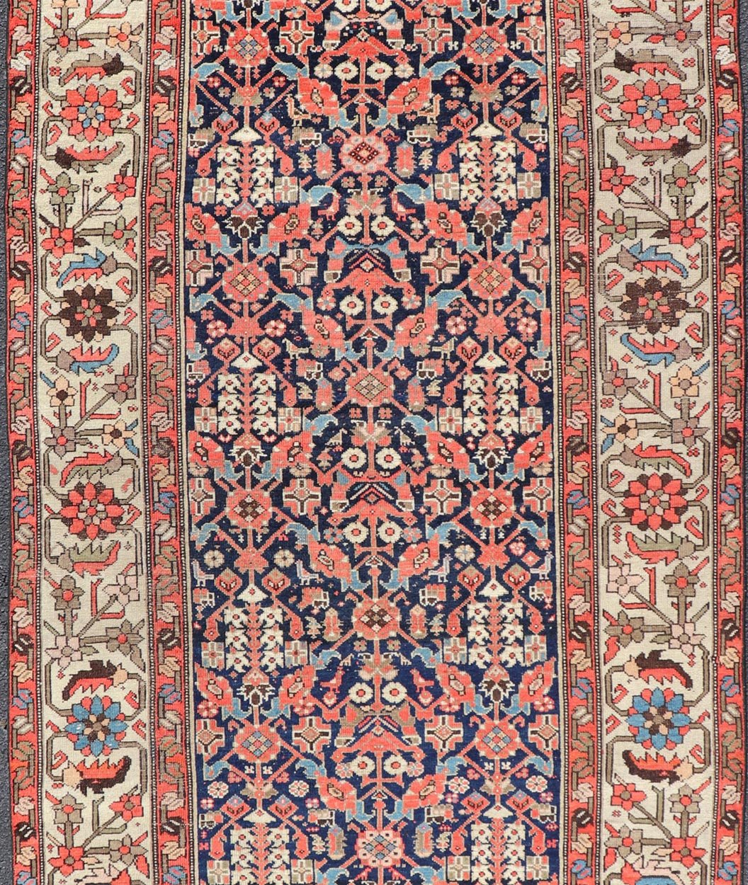 Colorful Antique Persian Malayer Gallery Rug with All - Over Tribal Design. Keivan Woven Arts / Rug/EMB - 22103 - 15104, country of origin / type: Iran / Malayer, circa 1920. Measures: 5'0 x 11'4 This antique Persian Malayer rugs traditional pattern wi... - Keivan Woven ArtsEMB - 22103 - 15104 - 20794Rug
