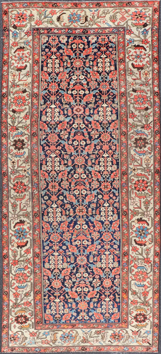 Colorful Antique Persian Malayer Gallery Rug with All - Over Tribal Design. Keivan Woven Arts / Rug/EMB - 22103 - 15104, country of origin / type: Iran / Malayer, circa 1920. Measures: 5'0 x 11'4 This antique Persian Malayer rugs traditional pattern wi... - Keivan Woven ArtsEMB - 22103 - 15104 - 20794