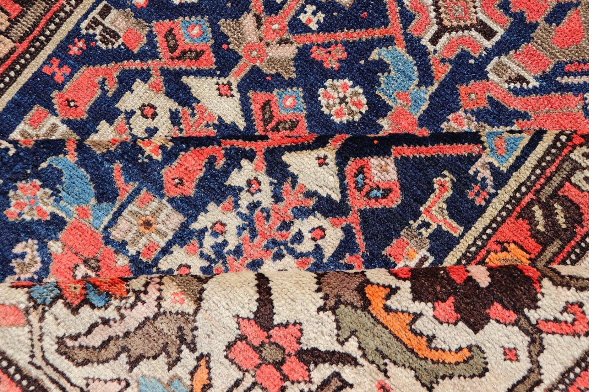 Colorful Antique Persian Malayer Gallery Rug with All - Over Tribal Design. Keivan Woven Arts / Rug/EMB - 22103 - 15104, country of origin / type: Iran / Malayer, circa 1920. Measures: 5'0 x 11'4 This antique Persian Malayer rugs traditional pattern wi... - Keivan Woven ArtsEMB - 22103 - 15104 - 20794Rug