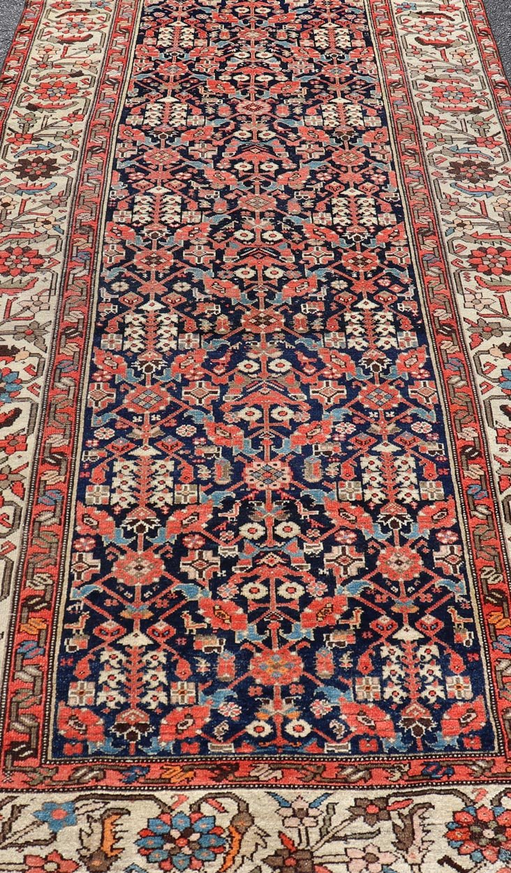 Colorful Antique Persian Malayer Gallery Rug with All - Over Tribal Design. Keivan Woven Arts / Rug/EMB - 22103 - 15104, country of origin / type: Iran / Malayer, circa 1920. Measures: 5'0 x 11'4 This antique Persian Malayer rugs traditional pattern wi... - Keivan Woven ArtsEMB - 22103 - 15104 - 20794Rug