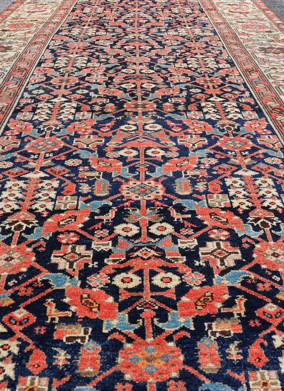 Colorful Antique Persian Malayer Gallery Rug with All - Over Tribal Design. Keivan Woven Arts / Rug/EMB - 22103 - 15104, country of origin / type: Iran / Malayer, circa 1920. Measures: 5'0 x 11'4 This antique Persian Malayer rugs traditional pattern wi... - Keivan Woven ArtsEMB - 22103 - 15104 - 20794Rug