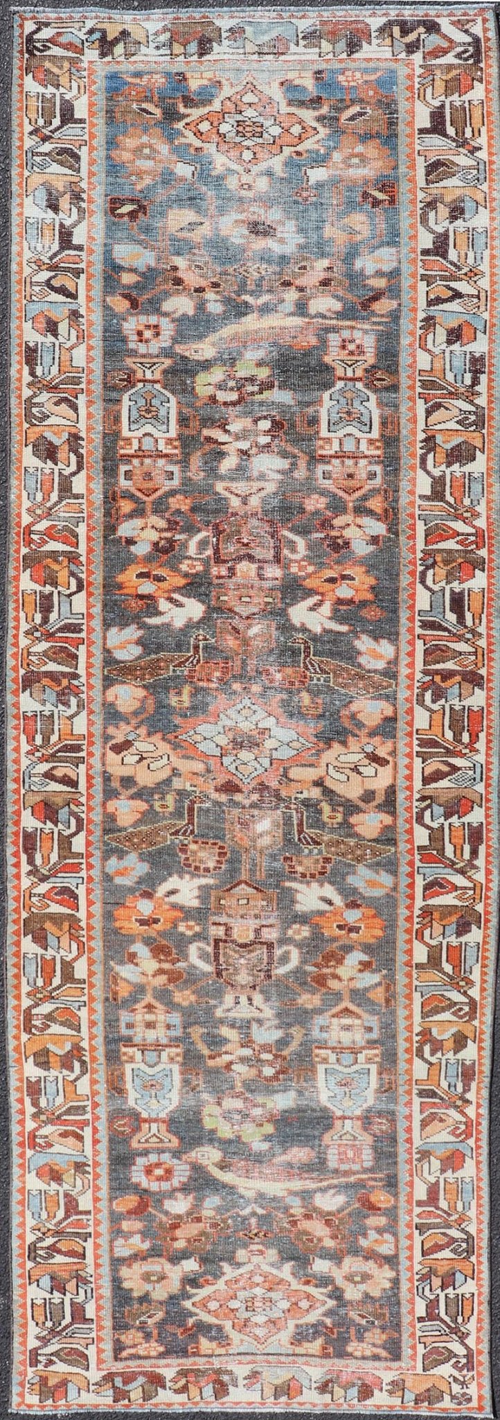 Antique Persian Hamedan Runner in All - Over Floral Design in Brown, Orange, Ivory. Keivan Woven Arts / rug EMB - 22104 - 15102, country of origin / type: Iran / Hamadan, circa 1920 Measures: 3'2 x 9'9 This antique Persian hamadan runner, from western... - Keivan Woven ArtsEMB - 22104 - 15102 - 20782Rug