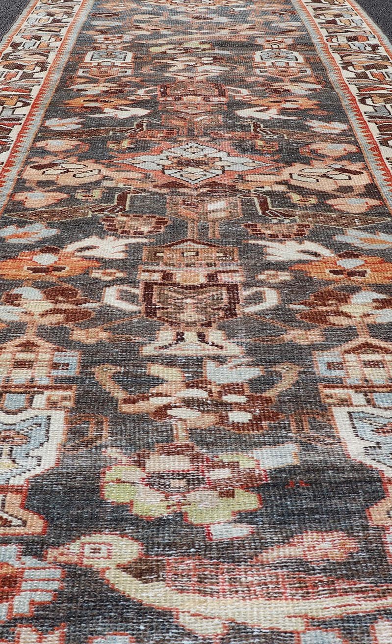Antique Persian Hamedan Runner in All - Over Floral Design in Brown, Orange, Ivory. Keivan Woven Arts / rug EMB - 22104 - 15102, country of origin / type: Iran / Hamadan, circa 1920 Measures: 3'2 x 9'9 This antique Persian hamadan runner, from western... - Keivan Woven ArtsEMB - 22104 - 15102 - 20782Rug