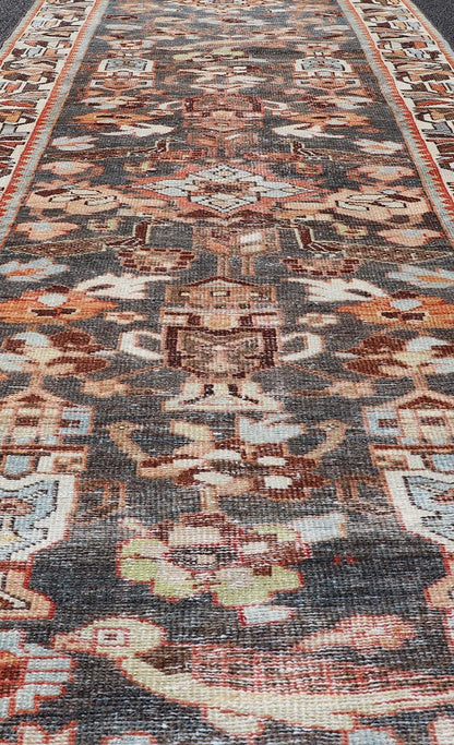 Antique Persian Hamedan Runner in All - Over Floral Design in Brown, Orange, Ivory. Keivan Woven Arts / rug EMB - 22104 - 15102, country of origin / type: Iran / Hamadan, circa 1920 Measures: 3'2 x 9'9 This antique Persian hamadan runner, from western... - Keivan Woven ArtsEMB - 22104 - 15102 - 20782Rug