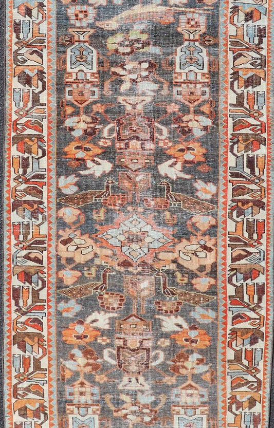Antique Persian Hamedan Runner in All - Over Floral Design in Brown, Orange, Ivory. Keivan Woven Arts / rug EMB - 22104 - 15102, country of origin / type: Iran / Hamadan, circa 1920 Measures: 3'2 x 9'9 This antique Persian hamadan runner, from western... - Keivan Woven ArtsEMB - 22104 - 15102 - 20782