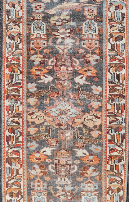 Antique Persian Hamedan Runner in All - Over Floral Design in Brown, Orange, Ivory. Keivan Woven Arts / rug EMB - 22104 - 15102, country of origin / type: Iran / Hamadan, circa 1920 Measures: 3'2 x 9'9 This antique Persian hamadan runner, from western... - Keivan Woven ArtsEMB - 22104 - 15102 - 20782Rug
