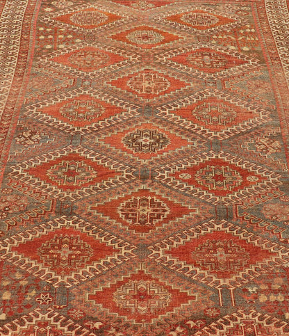 Measures: 5'6 x 9'6 Geometric Antique Persian Shiraz Rug with All - Over Medallion Design. Keivan Woven Arts / rug EMB - 22105 - 15105, country of origin / type: Iran / Shiraz, circa 1930. Persian Shiraz rug (circa early 20th century) features a u... - Keivan Woven ArtsEMB - 22105 - 15105 - 20800