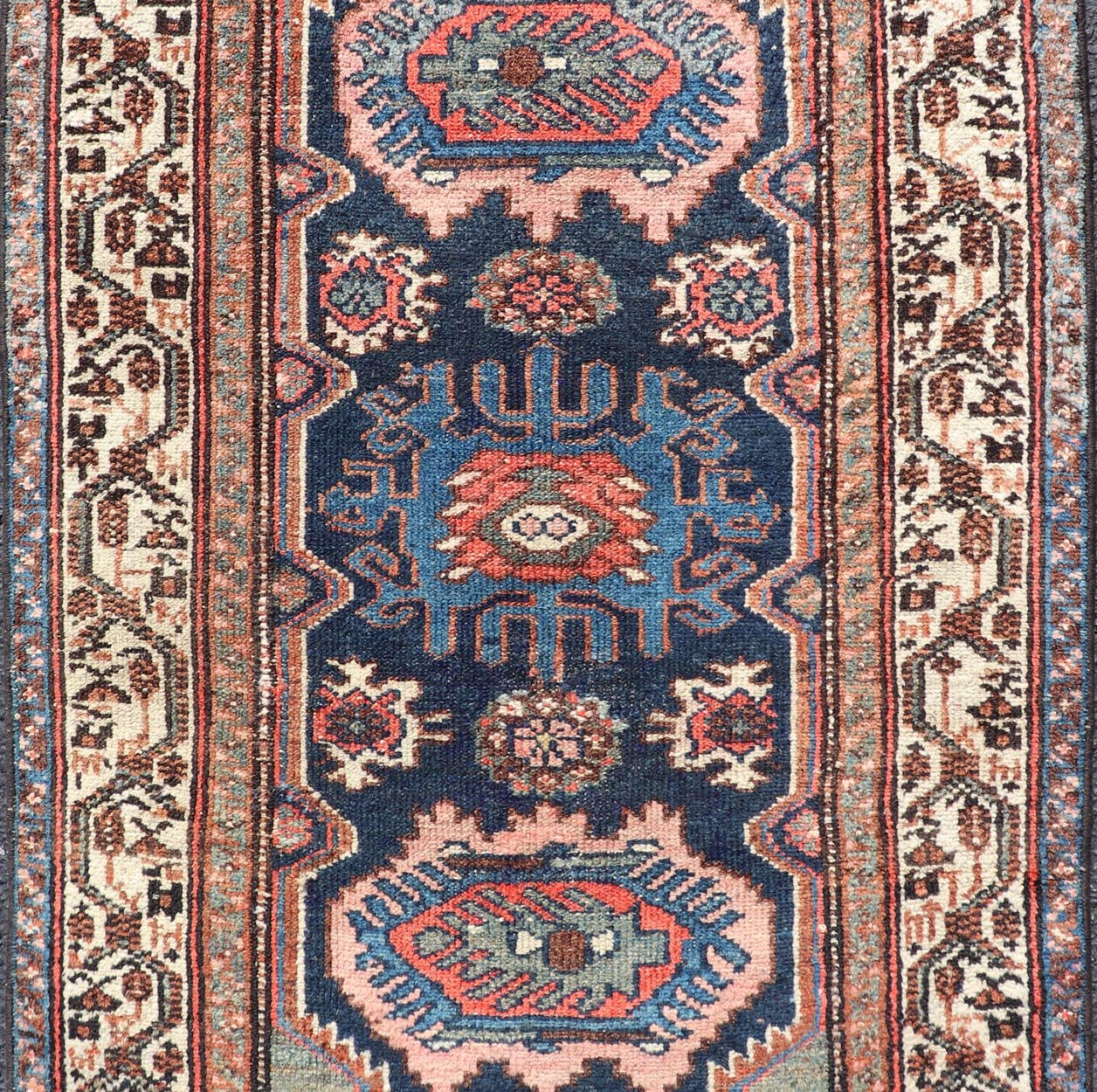 Measures: 2'6 x 3'6 Antique Persian Hamadan Rug with Medallion Design in Multicolor. Keivan Woven Arts / rug EMB - 22107 - 15051, country of origin / type: Iran / Hamadan, circa 1930. This Antique Hamadan rug hailing from Persia features a large... - Keivan Woven ArtsEMB - 22107 - 15051 - 20541Rug