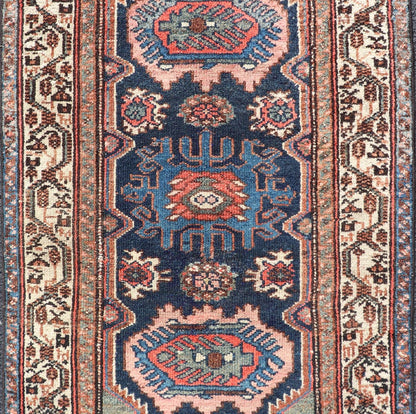 Measures: 2'6 x 3'6 Antique Persian Hamadan Rug with Medallion Design in Multicolor. Keivan Woven Arts / rug EMB - 22107 - 15051, country of origin / type: Iran / Hamadan, circa 1930. This Antique Hamadan rug hailing from Persia features a large... - Keivan Woven ArtsEMB - 22107 - 15051 - 20541Rug
