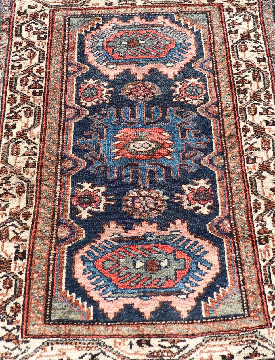 Measures: 2'6 x 3'6 Antique Persian Hamadan Rug with Medallion Design in Multicolor. Keivan Woven Arts / rug EMB - 22107 - 15051, country of origin / type: Iran / Hamadan, circa 1930. This Antique Hamadan rug hailing from Persia features a large... - Keivan Woven ArtsEMB - 22107 - 15051 - 20541Rug