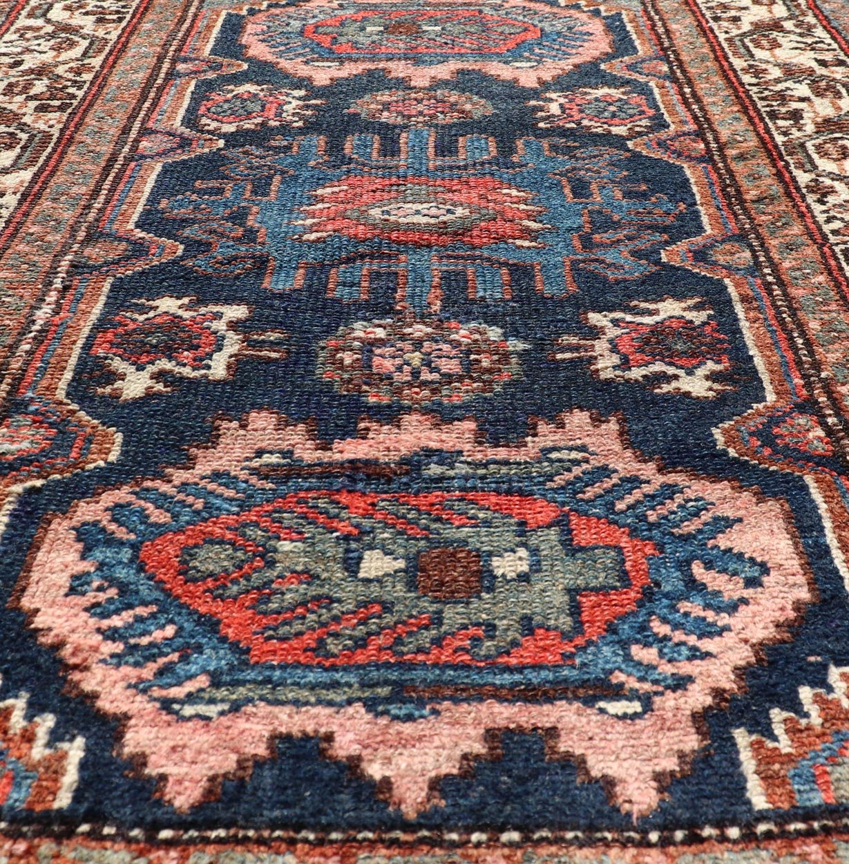 Measures: 2'6 x 3'6 Antique Persian Hamadan Rug with Medallion Design in Multicolor. Keivan Woven Arts / rug EMB - 22107 - 15051, country of origin / type: Iran / Hamadan, circa 1930. This Antique Hamadan rug hailing from Persia features a large... - Keivan Woven ArtsEMB - 22107 - 15051 - 20541Rug