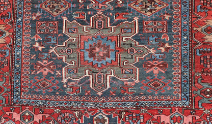 Antique Persian Karajeh Rug with Three Geometric Medallions in Red & Blue. Keivan Woven Arts / rug EMB - 22109 - 15037, country of origin / type: Persian / Serapi - Karajeh, circa early - 20th century. Measures: 4'5 x 6'1 Traditionally inspired by the C... - Keivan Woven ArtsEMB - 22109 - 15037 - 20463Rug