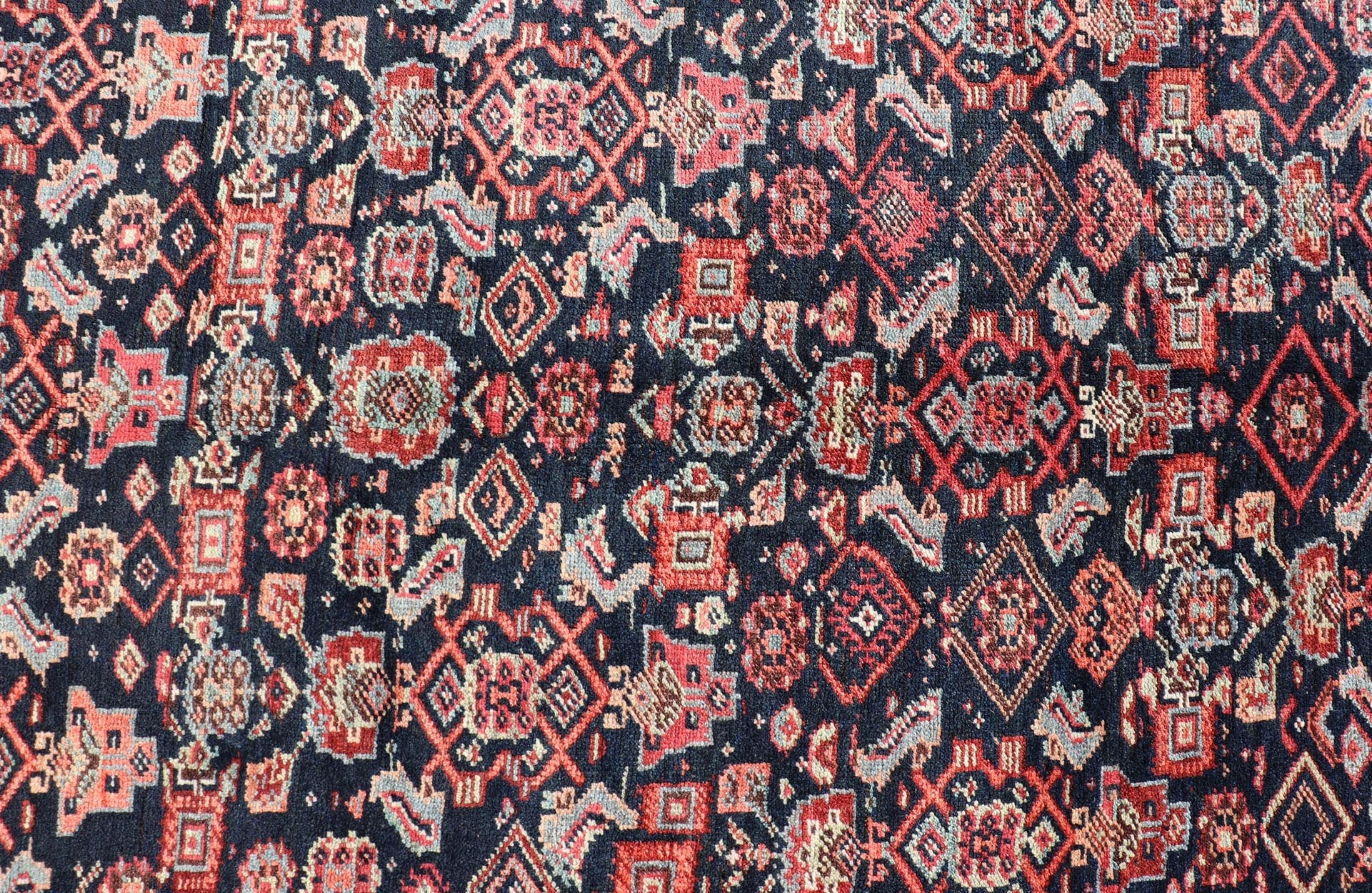 Measures: 6'2 x 16'4 Antique Persian Bidjar Long Gallery Rug with All - Over Sub - Geometric Design. Keivan Woven Arts; rug EMB - 22111 - 15107; country of origin / type: Persian / Bidjar, circa 1910. This antique Persian Bidjar long gallery sized ru... - Keivan Woven ArtsEMB - 22111 - 15107 - 20812Rug