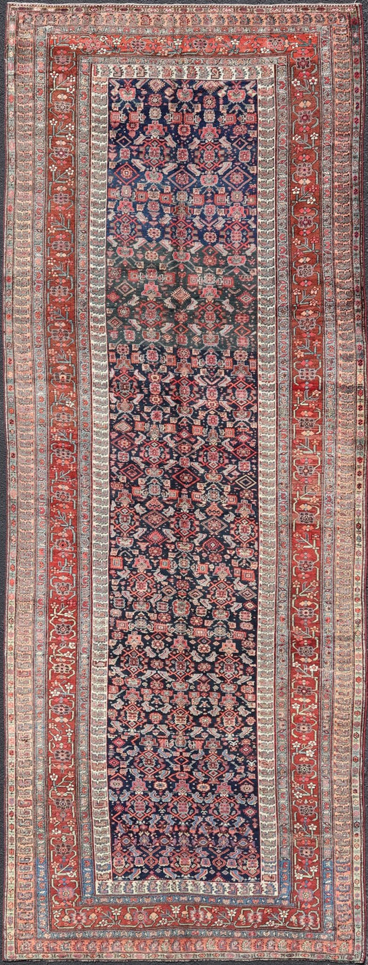 Measures: 6'2 x 16'4 Antique Persian Bidjar Long Gallery Rug with All - Over Sub - Geometric Design. Keivan Woven Arts; rug EMB - 22111 - 15107; country of origin / type: Persian / Bidjar, circa 1910. This antique Persian Bidjar long gallery sized ru... - Keivan Woven ArtsEMB - 22111 - 15107 - 20812