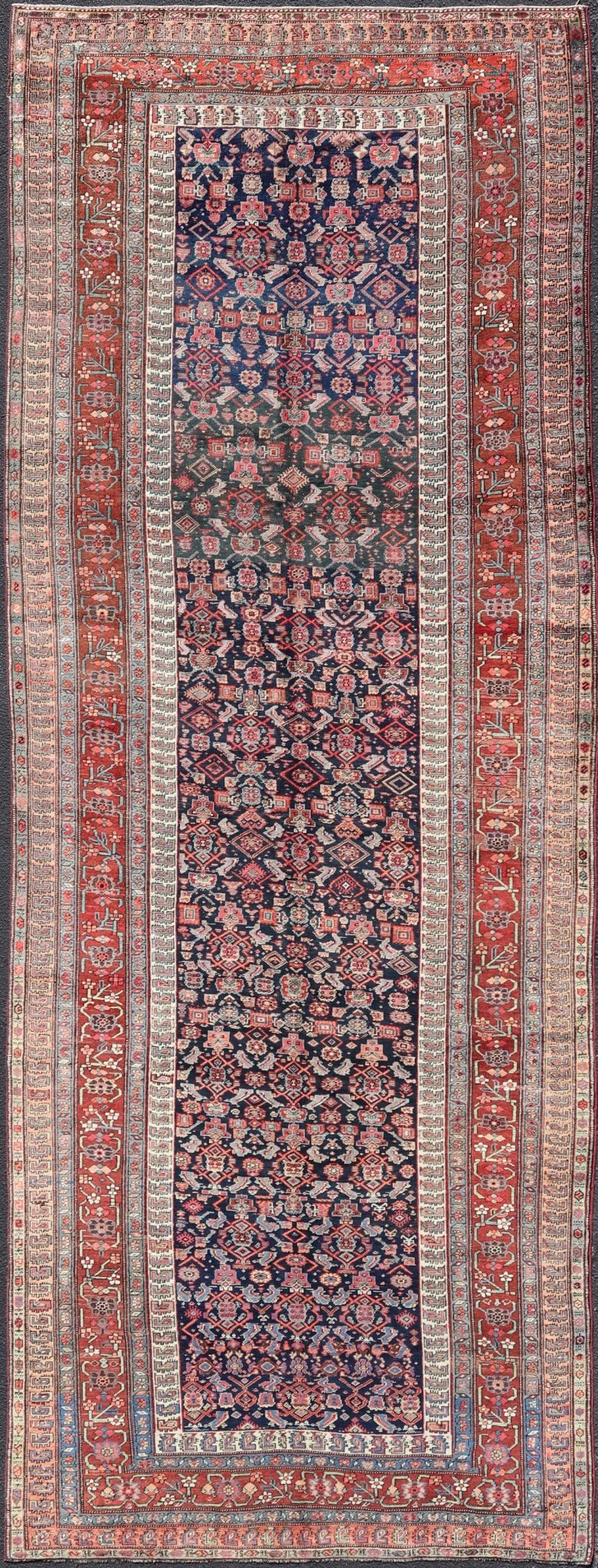 Measures: 6'2 x 16'4 Antique Persian Bidjar Long Gallery Rug with All - Over Sub - Geometric Design. Keivan Woven Arts; rug EMB - 22111 - 15107; country of origin / type: Persian / Bidjar, circa 1910. This antique Persian Bidjar long gallery sized ru... - Keivan Woven ArtsEMB - 22111 - 15107 - 20812Rug