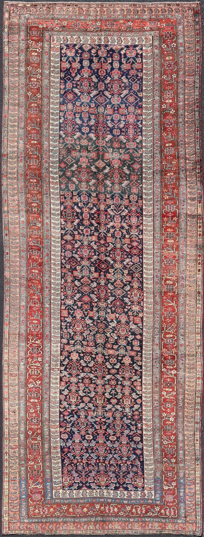 Measures: 6'2 x 16'4 Antique Persian Bidjar Long Gallery Rug with All - Over Sub - Geometric Design. Keivan Woven Arts; rug EMB - 22111 - 15107; country of origin / type: Persian / Bidjar, circa 1910. This antique Persian Bidjar long gallery sized ru... - Keivan Woven ArtsEMB - 22111 - 15107 - 20812Rug