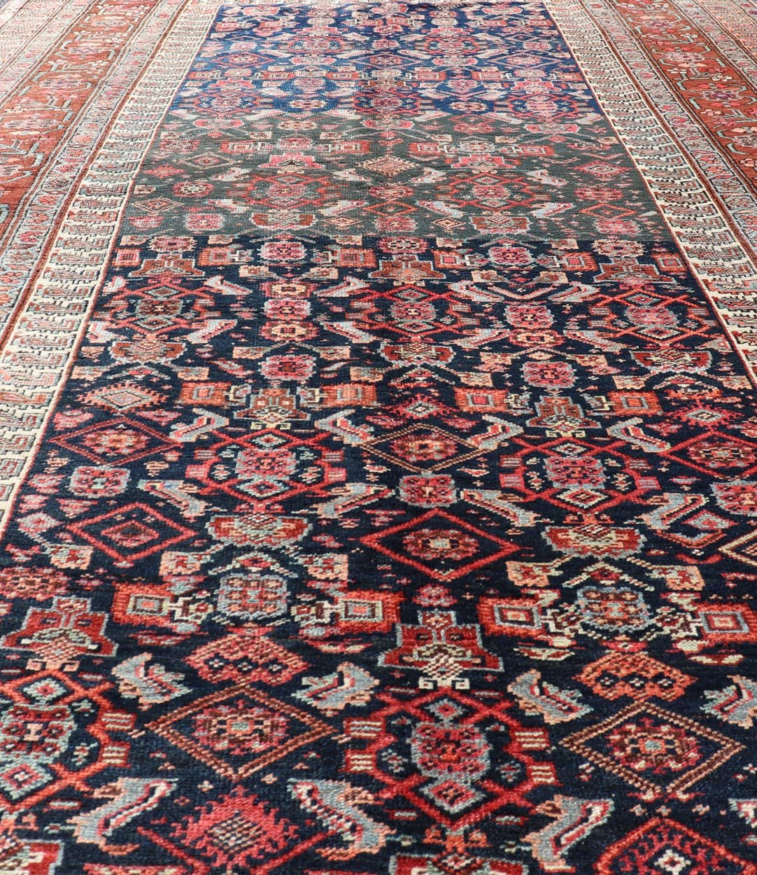 Measures: 6'2 x 16'4 Antique Persian Bidjar Long Gallery Rug with All - Over Sub - Geometric Design. Keivan Woven Arts; rug EMB - 22111 - 15107; country of origin / type: Persian / Bidjar, circa 1910. This antique Persian Bidjar long gallery sized ru... - Keivan Woven ArtsEMB - 22111 - 15107 - 20812Rug