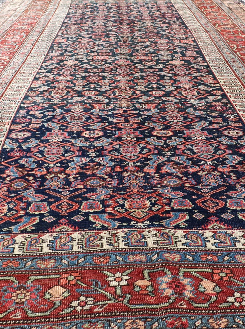 Measures: 6'2 x 16'4 Antique Persian Bidjar Long Gallery Rug with All - Over Sub - Geometric Design. Keivan Woven Arts; rug EMB - 22111 - 15107; country of origin / type: Persian / Bidjar, circa 1910. This antique Persian Bidjar long gallery sized ru... - Keivan Woven ArtsEMB - 22111 - 15107 - 20812Rug
