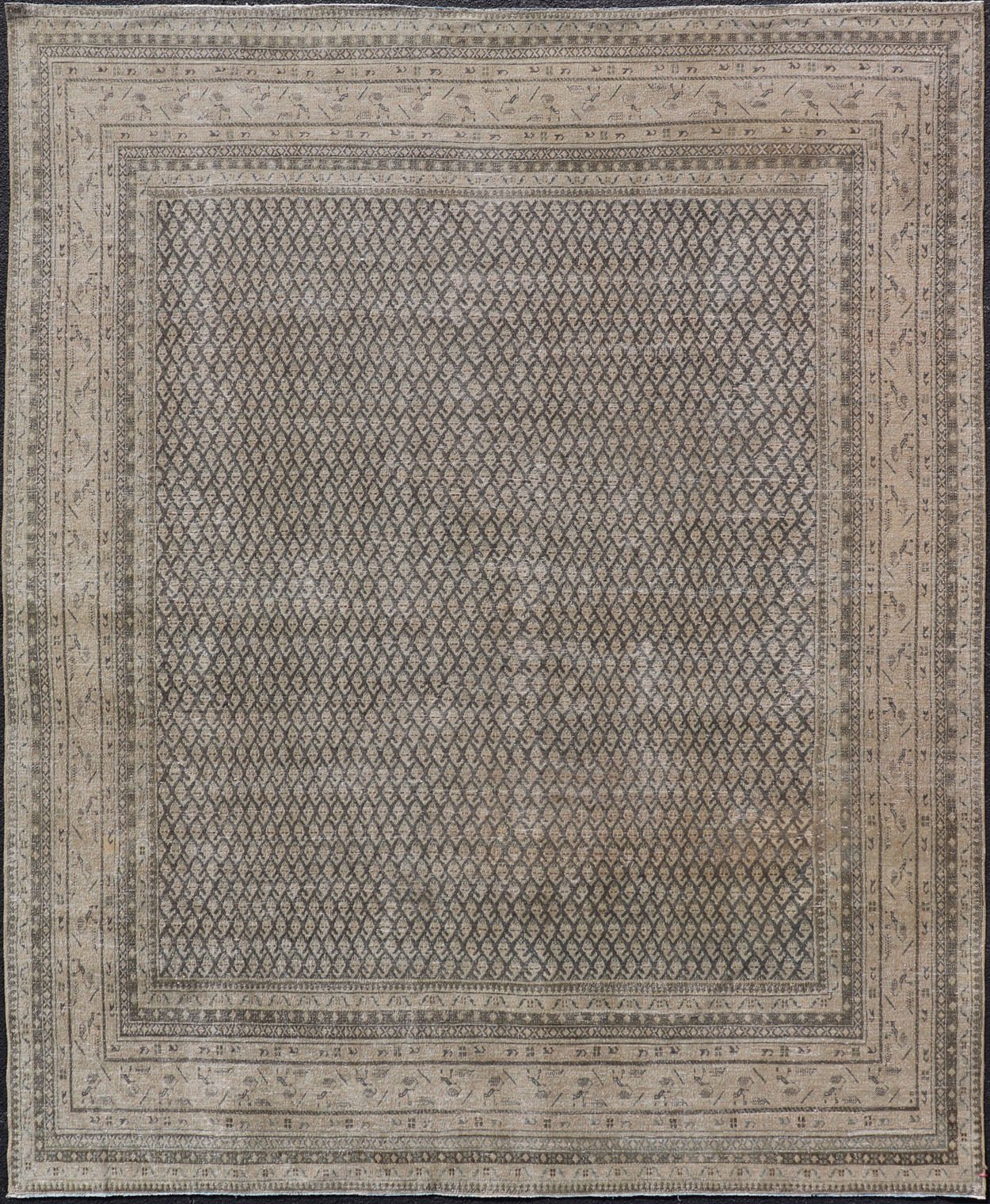Antique Persian Tabriz Rug with All - Over small paisley Design in Brown, Charcoal, Tan & Taupe. Keivan Woven Arts / rug EMB - 22114 - 15001, country of origin / type: Persian / Tabriz, circa Early - 20th Century. Measures: 7'7 x 9'11 This Tabriz rug fea... - Keivan Woven ArtsEMB - 22114 - 15001 - 20277Rug