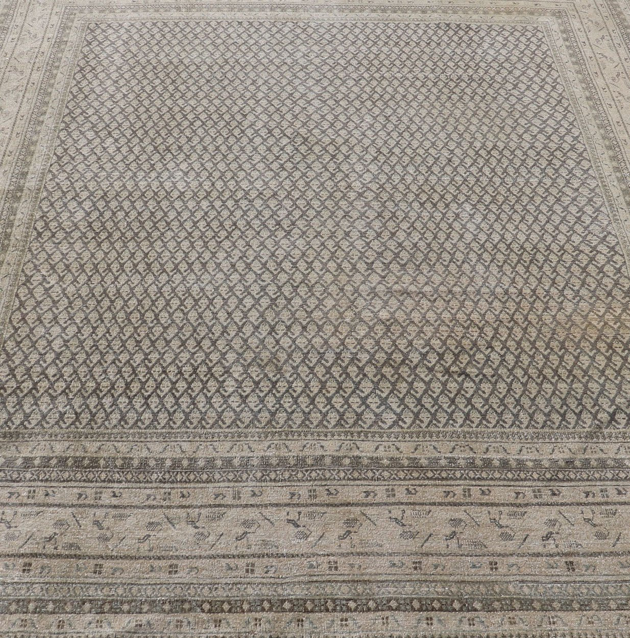 Antique Persian Tabriz Rug with All - Over small paisley Design in Brown, Charcoal, Tan & Taupe. Keivan Woven Arts / rug EMB - 22114 - 15001, country of origin / type: Persian / Tabriz, circa Early - 20th Century. Measures: 7'7 x 9'11 This Tabriz rug fea... - Keivan Woven ArtsEMB - 22114 - 15001 - 20277Rug
