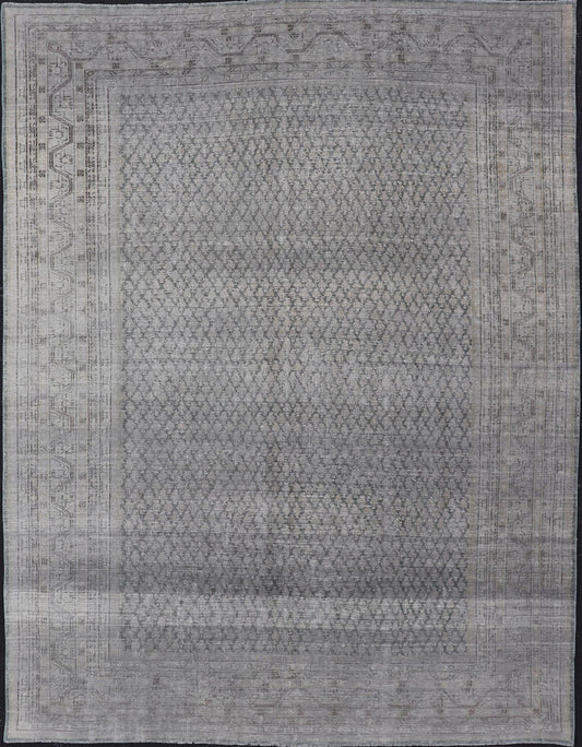 Measures: 8'0 x 11'2 Distressed Persian Antique Tabriz Carpet with Muted Floral Design in Light Gray Keivan Woven Arts/ rug EMB - 22115 - 15112, country of origin / type: Iran/ Tabriz, circa 1920. This muted antique distressed Persian Tabriz carpet ... - Keivan Woven ArtsEMB - 22115 - 15112 - 20830Rug