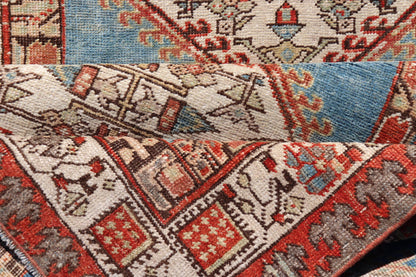 Antique Hand - Knotted Sarab Runner with Sub - Geometric Design in Red, Blue & Ivory. Antique Sarab Runner, rug EMB - 22116 - 15012; Keivan Woven Arts, country of origin / type: Persian / Sarab, circa 1910. Measures: 3'2 x 10'2 This antique hand - knotted ... - Keivan Woven ArtsEMB - 22116 - 15012 - 20325Rug