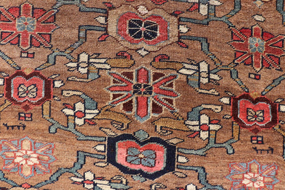 Square Antique Persian Bidjar Rug with Floral Motifs in Brown, Tan, & Green. Keivan Woven Arts / rug EMB - 22118 - 15010, country of origin / type: Iran / Bidjar, circa 1900 Measures: 4'6 x 4'11 This antique Persian Bidjar carpet features multi ... - Keivan Woven ArtsEMB - 22118 - 15010 - 20313Rug