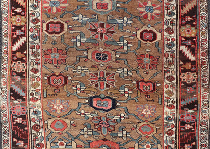 Square Antique Persian Bidjar Rug with Floral Motifs in Brown, Tan, & Green. Keivan Woven Arts / rug EMB - 22118 - 15010, country of origin / type: Iran / Bidjar, circa 1900 Measures: 4'6 x 4'11 This antique Persian Bidjar carpet features multi ... - Keivan Woven ArtsEMB - 22118 - 15010 - 20313Rug