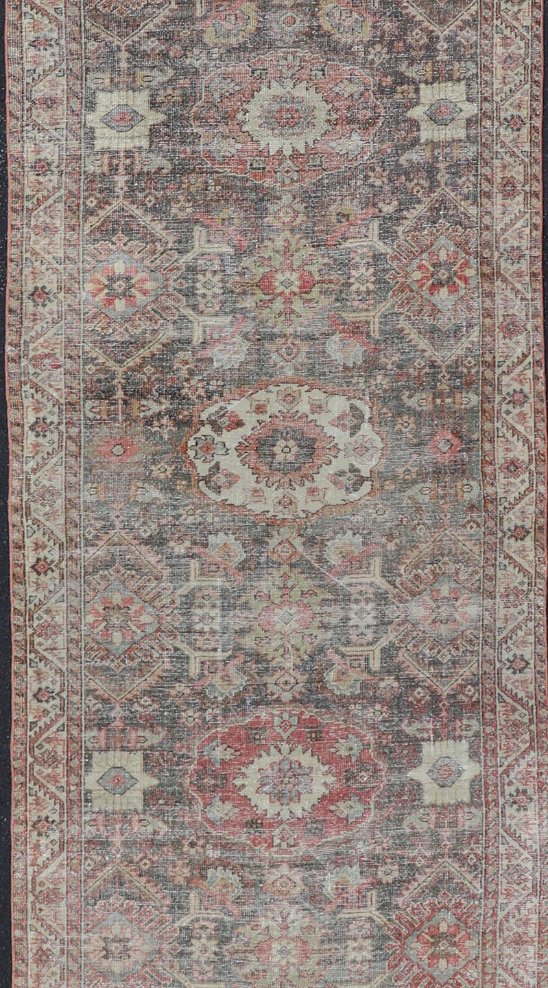 Antique Persian Sultanabad Gallery with Floral Design in Lt. Blue, Gray & Red. Keivan Woven Arts / rug EMB - 22120 - 15007, country of origin / type: Persian / Sultanabad, circa Early - 20th Century. Measures: 4'2 x 15'4 This stunning antique Sultanab... - Keivan Woven ArtsEMB - 22120 - 15007 - 20301Rug