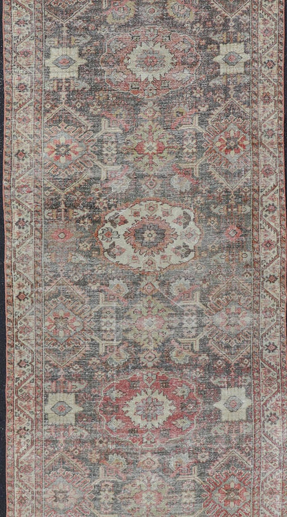Antique Persian Sultanabad Gallery with Floral Design in Lt. Blue, Gray & Red. Keivan Woven Arts / rug EMB - 22120 - 15007, country of origin / type: Persian / Sultanabad, circa Early - 20th Century. Measures: 4'2 x 15'4 This stunning antique Sultanab... - Keivan Woven ArtsEMB - 22120 - 15007 - 20301Rug