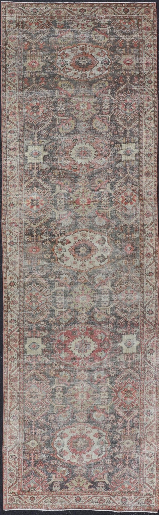 Antique Persian Sultanabad Gallery with Floral Design in Lt. Blue, Gray & Red. Keivan Woven Arts / rug EMB - 22120 - 15007, country of origin / type: Persian / Sultanabad, circa Early - 20th Century. Measures: 4'2 x 15'4 This stunning antique Sultanab... - Keivan Woven ArtsEMB - 22120 - 15007 - 20301Rug
