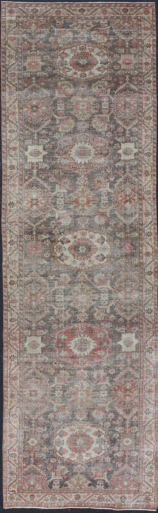 Antique Persian Sultanabad Gallery with Floral Design in Lt. Blue, Gray & Red. Keivan Woven Arts / rug EMB - 22120 - 15007, country of origin / type: Persian / Sultanabad, circa Early - 20th Century. Measures: 4'2 x 15'4 This stunning antique Sultanab... - Keivan Woven ArtsEMB - 22120 - 15007 - 20301Rug