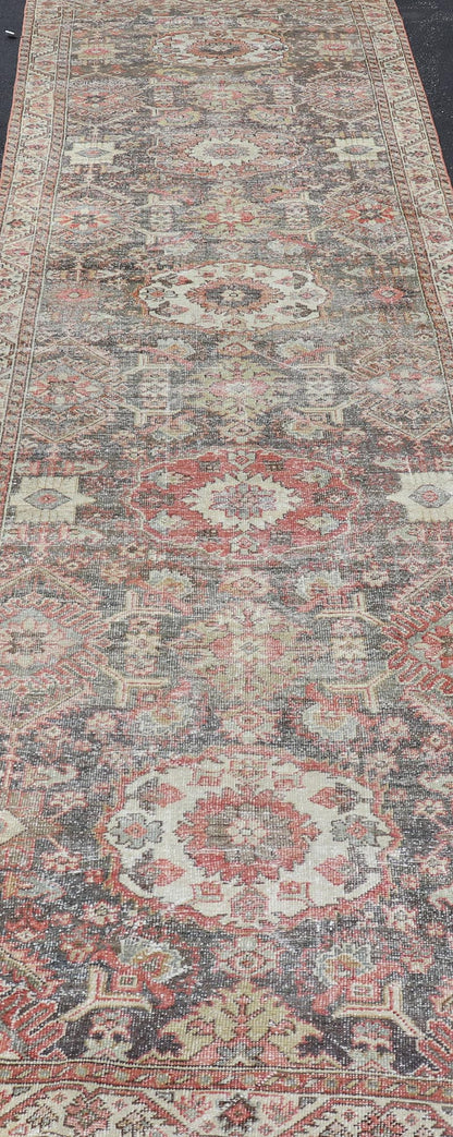 Antique Persian Sultanabad Gallery with Floral Design in Lt. Blue, Gray & Red. Keivan Woven Arts / rug EMB - 22120 - 15007, country of origin / type: Persian / Sultanabad, circa Early - 20th Century. Measures: 4'2 x 15'4 This stunning antique Sultanab... - Keivan Woven ArtsEMB - 22120 - 15007 - 20301Rug