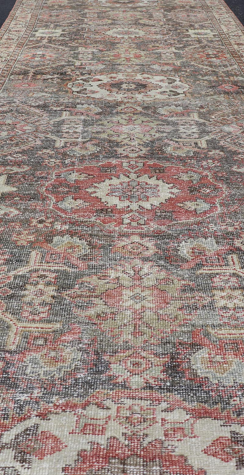 Antique Persian Sultanabad Gallery with Floral Design in Lt. Blue, Gray & Red. Keivan Woven Arts / rug EMB - 22120 - 15007, country of origin / type: Persian / Sultanabad, circa Early - 20th Century. Measures: 4'2 x 15'4 This stunning antique Sultanab... - Keivan Woven ArtsEMB - 22120 - 15007 - 20301Rug