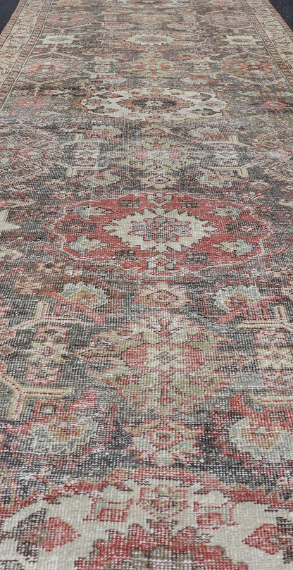 Antique Persian Sultanabad Gallery with Floral Design in Lt. Blue, Gray & Red. Keivan Woven Arts / rug EMB - 22120 - 15007, country of origin / type: Persian / Sultanabad, circa Early - 20th Century. Measures: 4'2 x 15'4 This stunning antique Sultanab... - Keivan Woven ArtsEMB - 22120 - 15007 - 20301Rug