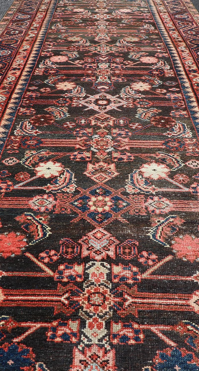 Antique Persian Hamadan Runner with All - Over Sub - Geometric Floral Design. Keivan Woven Arts / rug EMB - 22122 - 15013, country of origin / type: Persian / Hamadan, circa Early - 20th Century. Measures: 3'4 x 9'10 This 1920's Persian Hamadan runner fea... - Keivan Woven ArtsEMB - 22122 - 15013 - 20331Rug