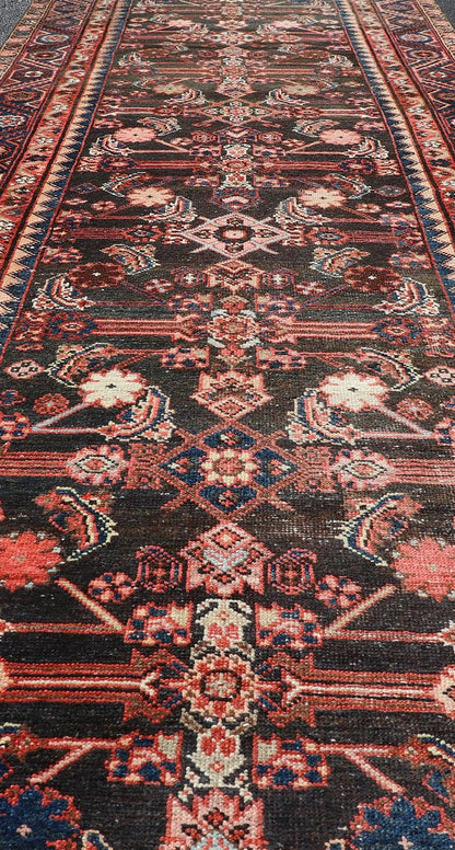 Antique Persian Hamadan Runner with All - Over Sub - Geometric Floral Design. Keivan Woven Arts / rug EMB - 22122 - 15013, country of origin / type: Persian / Hamadan, circa Early - 20th Century. Measures: 3'4 x 9'10 This 1920's Persian Hamadan runner fea... - Keivan Woven ArtsEMB - 22122 - 15013 - 20331Rug
