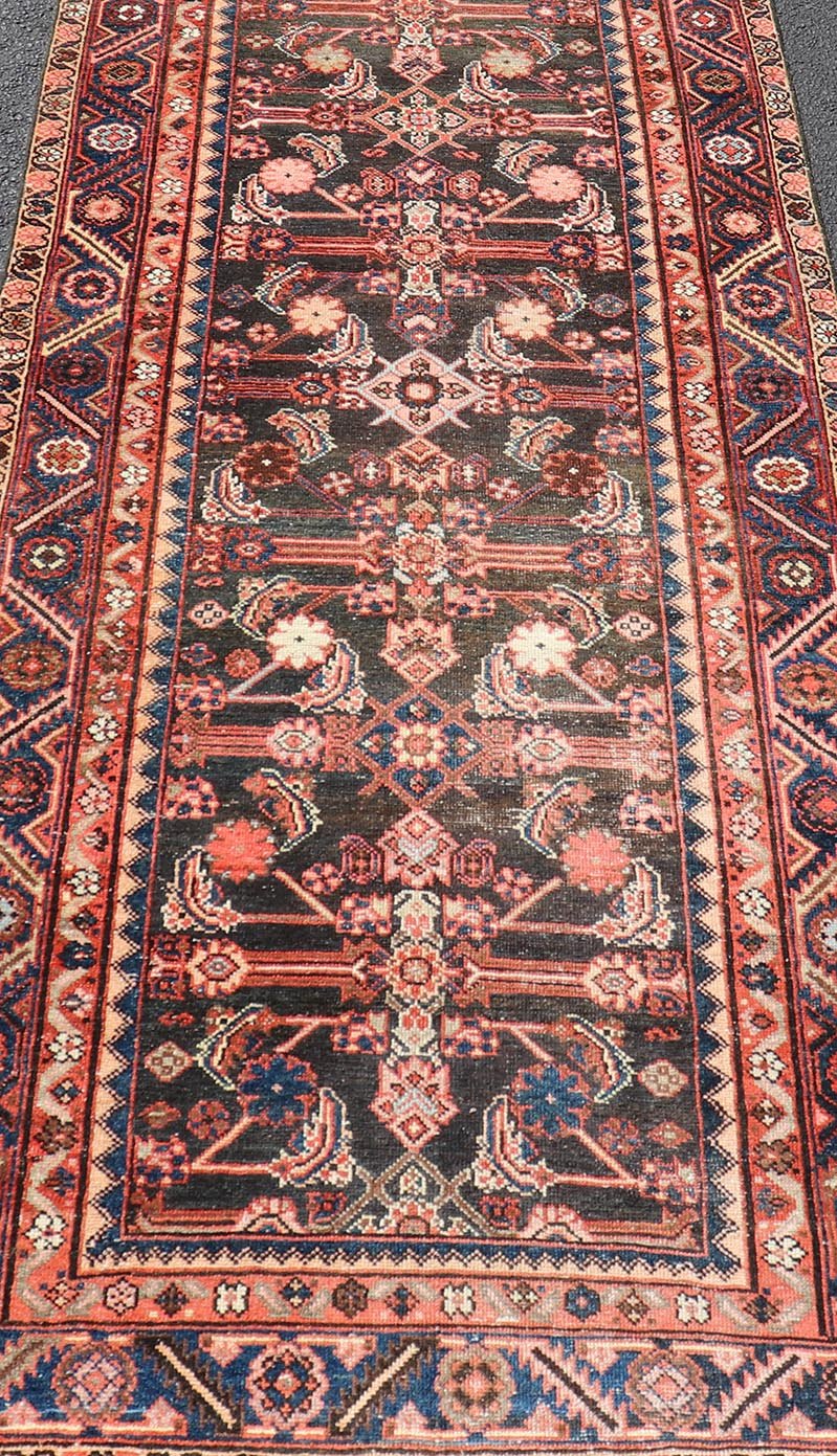 Antique Persian Hamadan Runner with All - Over Sub - Geometric Floral Design. Keivan Woven Arts / rug EMB - 22122 - 15013, country of origin / type: Persian / Hamadan, circa Early - 20th Century. Measures: 3'4 x 9'10 This 1920's Persian Hamadan runner fea... - Keivan Woven ArtsEMB - 22122 - 15013 - 20331Rug