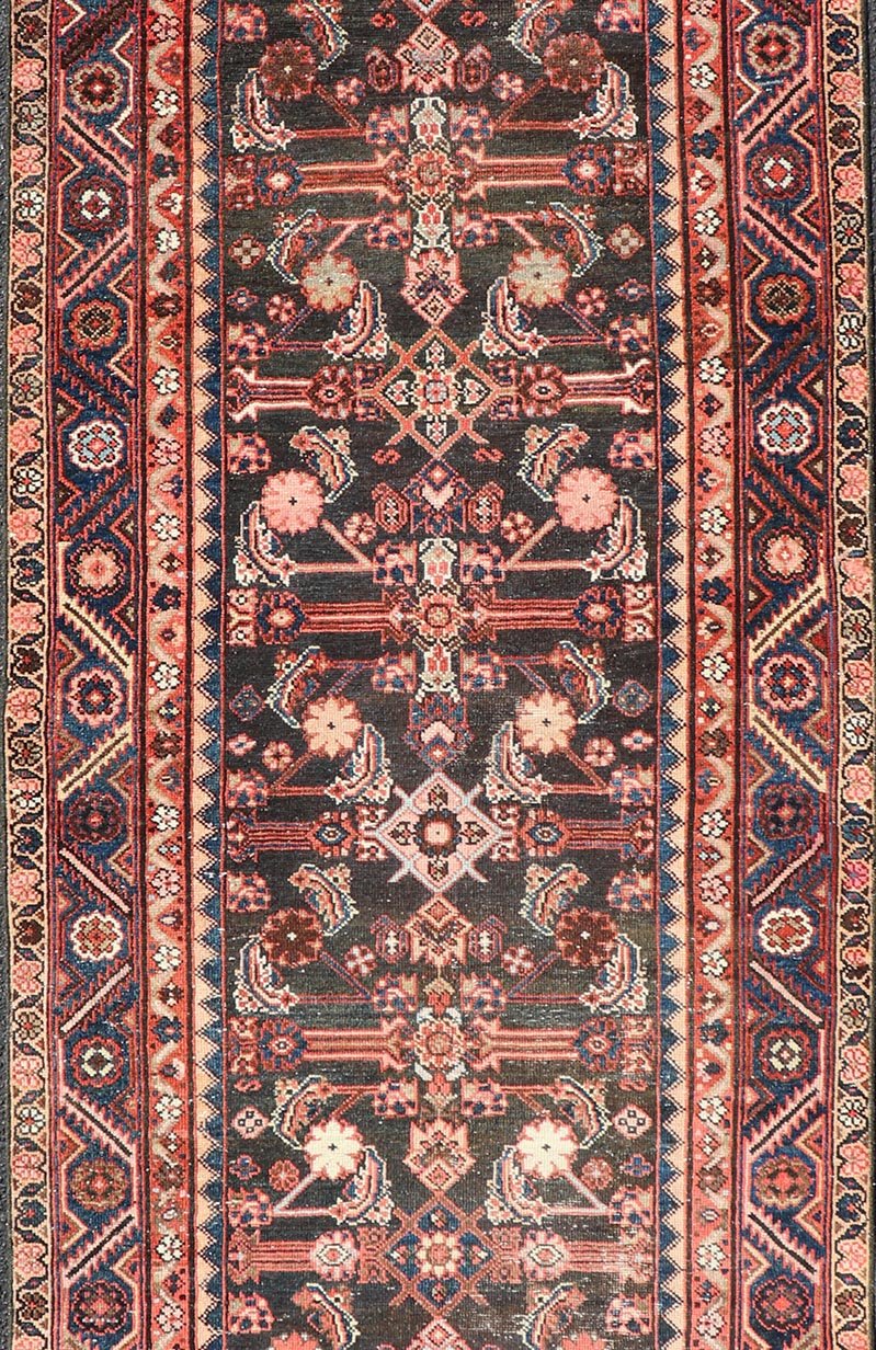 Antique Persian Hamadan Runner with All - Over Sub - Geometric Floral Design. Keivan Woven Arts / rug EMB - 22122 - 15013, country of origin / type: Persian / Hamadan, circa Early - 20th Century. Measures: 3'4 x 9'10 This 1920's Persian Hamadan runner fea... - Keivan Woven ArtsEMB - 22122 - 15013 - 20331Rug