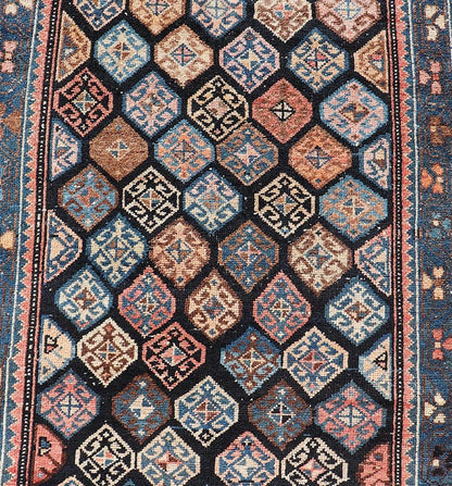 Measures: 3'5 x 18'8 Antique Hand Knotted Hamadan Runner with All - Over Tribal Design in Jewel Tones. Keivan Woven Arts / rug EMB - 22124 - 15016, country of origin / type: Iran / Hamadan, circa 1920. - Keivan Woven ArtsEMB - 22124 - 15016 - 20349Rug