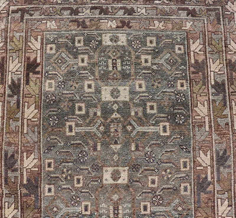 Antique N.W. Persian Runner with All - Over Design in Light Brown, L. Blue & Gray. Keivan Woven Arts; rug EMB - 22125 - 15015, country of origin / type: Iran / Hamadan, circa 1910. Measures: 3'4 x 12'7 This antique N.W. Persian runner has be... - Keivan Woven ArtsEMB - 22125 - 15015 - 20343Rug