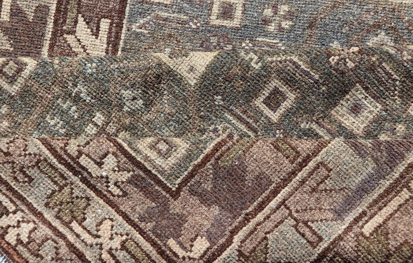 Antique N.W. Persian Runner with All - Over Design in Light Brown, L. Blue & Gray. Keivan Woven Arts; rug EMB - 22125 - 15015, country of origin / type: Iran / Hamadan, circa 1910. Measures: 3'4 x 12'7 This antique N.W. Persian runner has be... - Keivan Woven ArtsEMB - 22125 - 15015 - 20343Rug