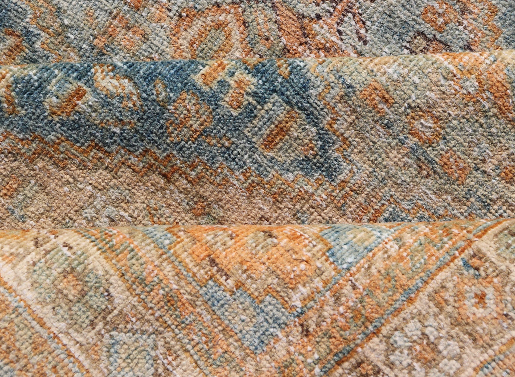 Measures: 5'2 x 6'6 Antique Persian Kurdish Rug with All - Over Geometric Medallion in Orange & Blue. Keivan Woven Arts / rug EMB - 22126 - 15014, country of origin / type: Iran / Kurdish circa 1920. This multicolored antique Persian Kurdish rug f... - Keivan Woven ArtsEMB - 22126 - 15014 - 20337Rug
