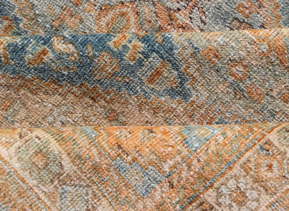 Measures: 5'2 x 6'6 Antique Persian Kurdish Rug with All - Over Geometric Medallion in Orange & Blue. Keivan Woven Arts / rug EMB - 22126 - 15014, country of origin / type: Iran / Kurdish circa 1920. This multicolored antique Persian Kurdish rug f... - Keivan Woven ArtsEMB - 22126 - 15014 - 20337Rug